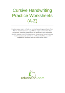 Cursive Handwriting Practice Worksheets (A-Z) PDF Free Download